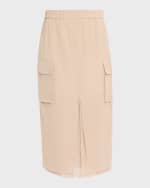 Image 1 of 6: Brunello Cucinelli Organza Sheer Cargo Maxi Skirt