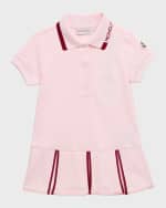 Image 1 of 5: Moncler Girl's Pleated Short-Sleeve Polo Dress with Contrast Trim, Size 8-14