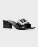 Image 4 of 5: Giuseppe Zanotti Patent Crystal Buckle Slide Sandals