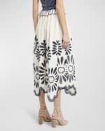 Image 4 of 7: Ulla Johnson Annisa Embroidered Linen Cotton Scalloped Midi Skirt