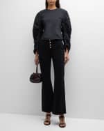 Image 4 of 5: Ulla Johnson Lorna Ruched Puff-Sleeve Cotton Poplin Blouse