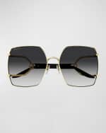 Image 3 of 3: Gucci GG Logo Metal Butterfly Sunglasses