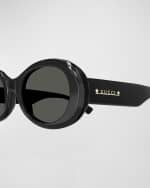 Image 2 of 3: Gucci Logo Acetate Oval Sunglasses