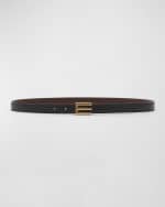 Image 1 of 4: Etro E-Monogram Reversible Leather & Brass Skinny Belt