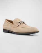 Image 5 of 6: Ferragamo Men's Foster Gancini Suede Bit Loafers