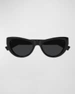 Image 1 of 3: Saint Laurent Sleek Logo Plastic Cat-Eye Sunglasses