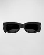 Image 3 of 3: Saint Laurent Tonal Logo Acetate Round Sunglasses