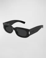 Image 1 of 3: Saint Laurent Tonal Logo Acetate Round Sunglasses