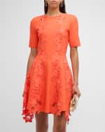 Image 5 of 6: Oscar de la Renta Short-Sleeve Mixed Botanical Inset Mini Dress