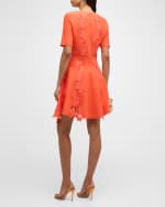 Image 3 of 6: Oscar de la Renta Short-Sleeve Mixed Botanical Inset Mini Dress