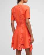 Image 4 of 6: Oscar de la Renta Short-Sleeve Mixed Botanical Inset Mini Dress