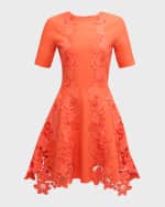 Image 1 of 6: Oscar de la Renta Short-Sleeve Mixed Botanical Inset Mini Dress