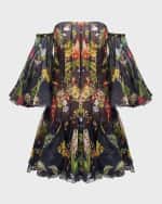 Image 1 of 6: Oscar de la Renta Off-The-Shoulder Floral And Fauna Gazar Mini Dress