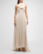 Image 2 of 6: Oscar de la Renta Organza Flower Halter Backless Chiffon Gown