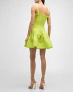 Image 3 of 6: Oscar de la Renta Square-Neck Pleated Poplin Sleeveless Mini Dress