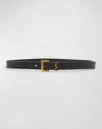 Image 1 of 2: Saint Laurent Cassandre YSL Thin Leather Belt