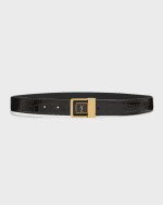 Image 1 of 2: Saint Laurent Croc-Embossed Leather Square Buckle Belt