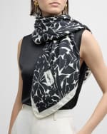 Image 3 of 4: Saint Laurent Multi-Leaves Silk Twill Square Scarf