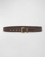 Image 1 of 2: Saint Laurent Cassandre YSL Thin Brown Leather Belt