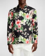 Image 2 of 6: Ralph Lauren Purple Label Men's Botanical-Print Silk Twill Shirt