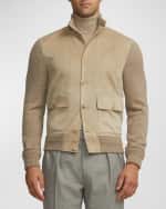 Image 2 of 6: Ralph Lauren Purple Label Men's Suede-Front Cashmere Cardigan