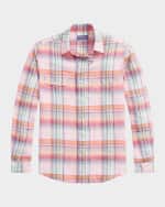 Image 1 of 6: Ralph Lauren Purple Label Men's Cassis Plaid Linen Button-Down Shirt