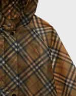 Image 3 of 3: Burberry Girl's Emilia Hooded Check-Print Parka Jacket, Size 4-14