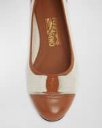 Image 3 of 5: Ferragamo Varina Linen Bow Ballerina Flats