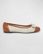 Image 1 of 5: Ferragamo Varina Linen Bow Ballerina Flats