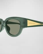 Image 2 of 3: Bottega Veneta Engraved Logo Acetate Cat-Eye Sunglasses