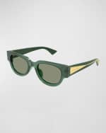 Image 1 of 3: Bottega Veneta Engraved Logo Acetate Cat-Eye Sunglasses
