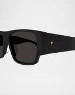 Image 2 of 3: Bottega Veneta Men's Acetate Rectangle Sunglasses
