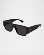 Image 3 of 3: Bottega Veneta Men's Acetate Rectangle Sunglasses