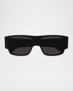 Image 1 of 3: Bottega Veneta Men's Acetate Rectangle Sunglasses