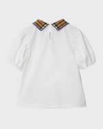 Image 2 of 4: Burberry Girl's Alesea Check Rib-Knit Collar Short-Sleeve Top, Size 3-14