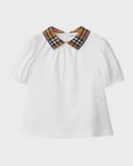 Image 1 of 4: Burberry Girl's Alesea Check Rib-Knit Collar Short-Sleeve Top, Size 3-14