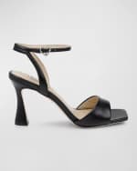 Image 1 of 4: Badgley Mischka Cady Leather Crystal Heart Ankle-Strap Sandals