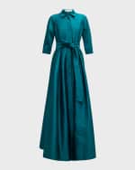 Image 1 of 6: Rickie Freeman for Teri Jon Belted A-Line Taffeta Shirt Gown