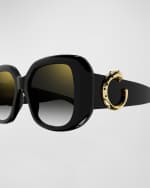 Image 3 of 3: Cartier Panther-C Acetate Square Sunglasses