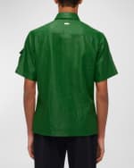 Image 3 of 5: Ferragamo Men's Coated Linen Sport Shirt