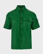 Image 1 of 5: Ferragamo Men's Coated Linen Sport Shirt