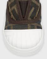 Image 4 of 6: Fendi Kid's Baby FF Allover Logo Slip-On Sneakers