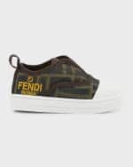Image 1 of 6: Fendi Kid's Baby FF Allover Logo Slip-On Sneakers