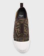 Image 6 of 6: Fendi Kid's FF Logo-Print Slip-On Sneakers, Kids