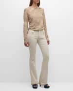 Image 5 of 6: Veronica Beard Travis Striped Long-Sleeve Side-Ruched Top