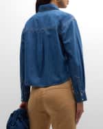 Image 4 of 6: Veronica Beard Avola Denim Button-Front Top