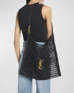 Image 3 of 6: Saint Laurent Oxalis YSL Monogram Shoulder Bag in Raffia with Bronze Hardware