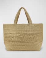Image 1 of 6: Saint Laurent East-West Logo Raffia Tote Bag
