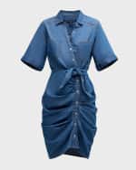 Image 1 of 6: Veronica Beard Hensley Ruched Chambray Dress