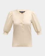 Image 1 of 6: Veronica Beard Coralee Puff Sleeve Button-Front Top